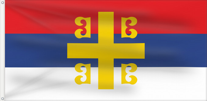 Drapeau, avec deux œillets métalliques et guindant renforcé : Serbian Cross alt2	Serbian nationality with the Byzantine cross	Nationalité serbe - Croix byzantine	Nacionalidad serbia - Cruz bizantina	Serbische Nationalität - Byzantinisches Kreuz	Nazionalità serba - Croce bizantina