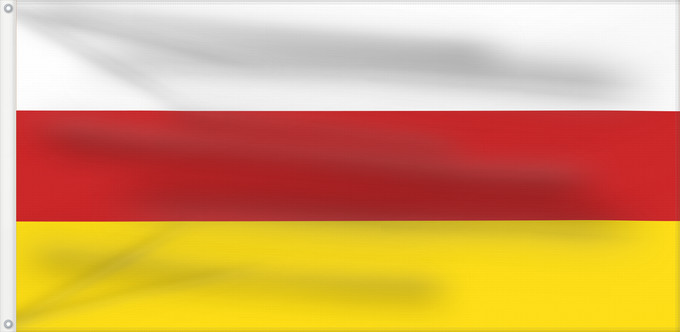 Flagge, mit zwei Metallösen und verstärktem Besatzband: North Ossetia	Republic of North Ossetia-Alania	North Ossetia-Alania	North Osetia-Alania	North Ossetia-Alania 	Nord-Alania	Цӕгат Ирыстоны тырыса	Флаг Северной Осетии