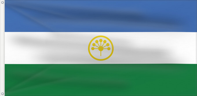 Drapeau, avec deux œillets métalliques et guindant renforcé : Bashkortostan 1992	Bashkortostan (1992)	Bachkirie (1992)	Bashkortostán (1992)	Baschkortostan (1992)	Bachchiria (1992)