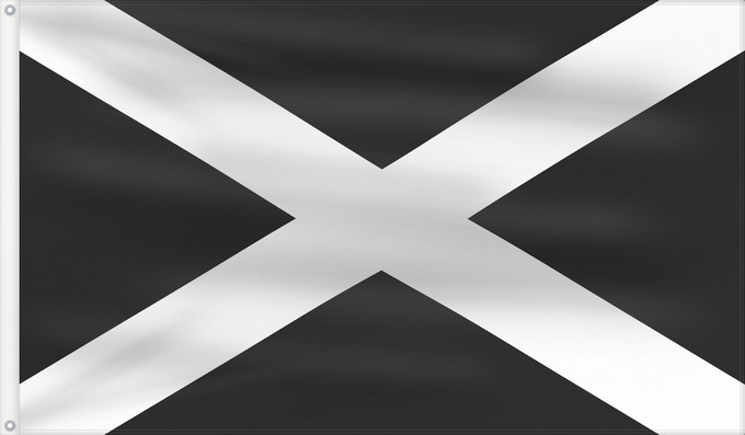 Drapeau, avec deux œillets métalliques et guindant renforcé : Black St. Andrew	White on black St	Croix de Saint-André (Blanc sur Noir)	Cruz de San Andrés (Blanco sobre Negro)	Andreaskreuz (Weiß auf Schwarz)	Croce di Sant'Andrea (Bianco su Nero)	Чёрный флаг с белым Андреевским крестом