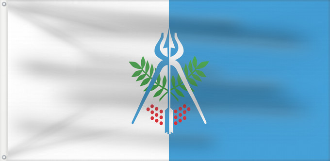 Drapeau, avec deux œillets métalliques et guindant renforcé : Izhevsk  Udmurtia	Izhevsk (Udmurtia)	Izhevsk (Oudmourtie)	Ischewsk (Udmurtien)	Флаг города Ижевска