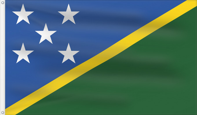 Bandera, con dos ojales metálicos y lado del asta reforzado: Solomon Islands	îles Salomon	Islas Salomón	Salomonen	Isole Salomone	Salomonseilanden	Ynysoedd Solomon	Oileán Sholamón	Brattagh ny h-Ellanyn Holomon	Ynysow Salamon	The Solomon Islands	Salomonovih otokih