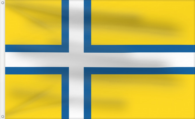 Drapeau, avec deux œillets métalliques et guindant renforcé : West Sweden	Unofficial regional flag of West Sweden  Västsverige	Suède occidentale (non officiel)	Suecia Occidental (no oficial)	Västsverige (inoffiziell)	Svezia occidentale (non ufficiale)