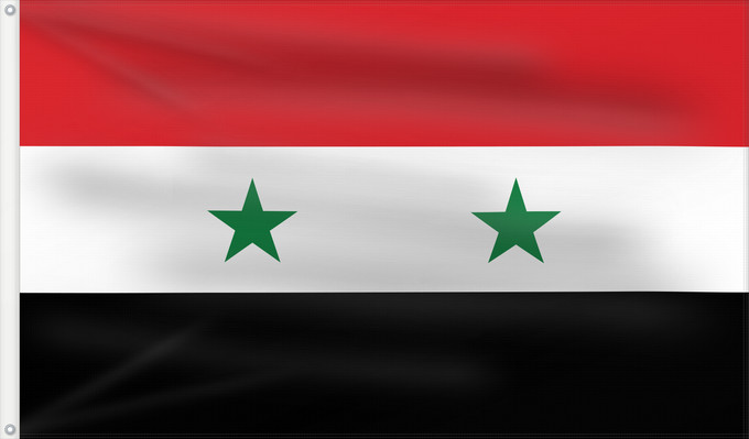 Flag, with two metal eyelets and reinforced hoist: Syria	It is easy to put a border around this flag image	Syrie	República Árabe Unida  1958-1961	Syrien	Siria	Zjednoczonej Republiki Arabskiej  1958-1961	علم الجمهورية العربية المتحدة ١٣٧٧-١٣٨٠	República Árabe Xunida  1958-1961	República Àrab Unida  1958-19