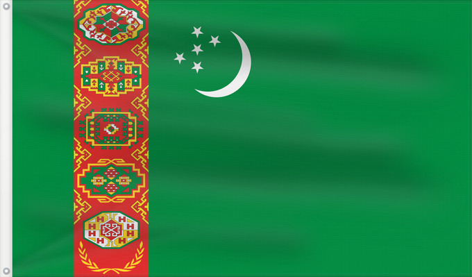 Bandera, con dos ojales metálicos y lado del asta reforzado: Turkmenistan Turkmenistan !Turkménistan Turkmenistán