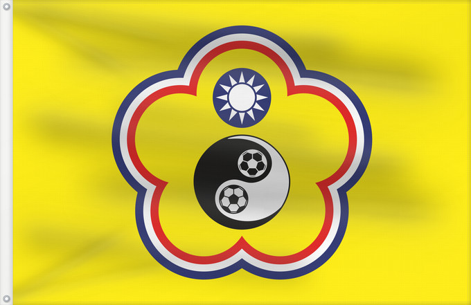 Drapeau, avec deux œillets métalliques et guindant renforcé : Former Chinese Taipei Football Used by the Chinese Taipei Football Association until 2006 aprox Usada por la Asociación de Fútbol de China Taipei hasta 2006 aproximadamente Utilizada pela Seleção de Taipé Chinês de Futebol a 2006 aproximadamente