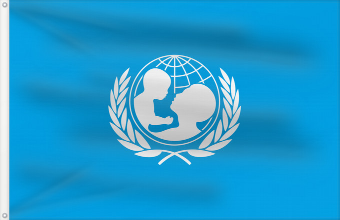 Bandera, con dos ojales metálicos y lado del asta reforzado: UNICEF