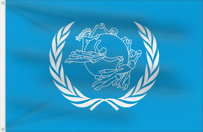 Bandera, con dos ojales metálicos y lado del asta reforzado: UPU	Universal Postal Union	L Union postale universelle	Weltpostverein	Dell Unione Postale Universale	Прапор Всесвітнього поштового союзу