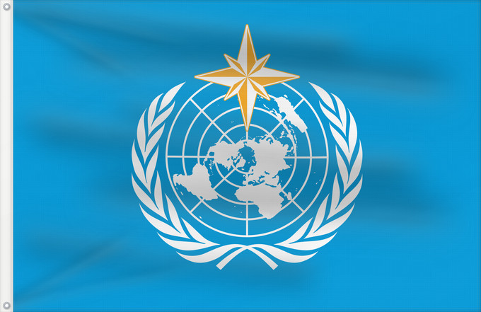 Bandera, con dos ojales metálicos y lado del asta reforzado: World Meteorological Organization	L Organisation météorologique mondiale