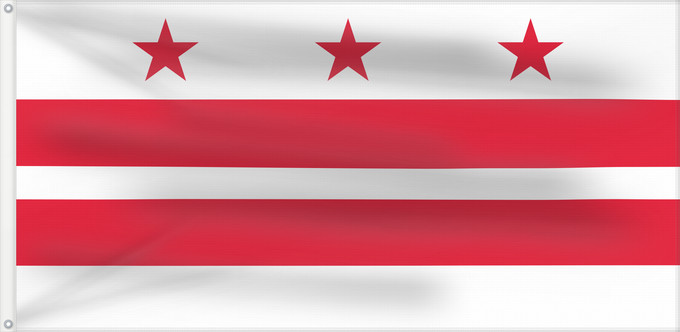 Flagge, mit zwei Metallösen und verstärktem Besatzband: Washington, D.C District of Columbia District de Columbia Distrito de Columbia Districts of Columbia Distretto di Columbia Distrito de Colúmbia Флаг округа Колумбия