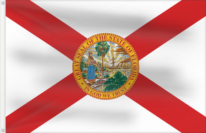Bandera, con dos ojales metálicos y lado del asta reforzado: Florida Florida, United States Floride, États-Unis d Amérique Banniel Florida, Stadoù Unanet Amerika ᏧᎦᎾᏮ ᎦᏓᏘ