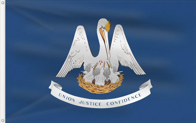 Bandera, con dos ojales metálicos y lado del asta reforzado: Louisiana	For more information	Louisiane	Luisiana	ᎷᏫᏏᎡᎾ ᎦᏓᏘ	Ka hae Luikiana	Ludovicianae	Liwíízíʼeenah Hahoodzo bidah naatʼaʼí	Флаг Луизианы	Američke savezne države Lousiane