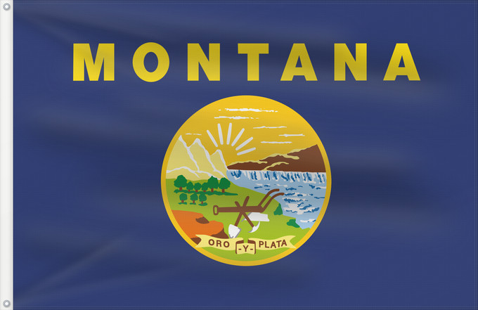 Bandera, con dos ojales metálicos y lado del asta reforzado: Montana	ᎹᎾᏖᎾ ᎦᏓᏘ	Ho honáéšé e hoohëö o	Ka hae Monekana	Montanae	Máánteenah Hahoodzo bidah naatʼaʼí	Američke savezne države Montane