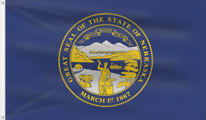 Flagge, mit zwei Metallösen und verstärktem Besatzband: Nebraska ᏎᎷᏱ ᎦᏓᏘ Ka hae Nepalaka Nebrascae Nabeeskah Hahoodzo bidah naatʼaʼí Флаг Небраски Američke savezne države Nebraske