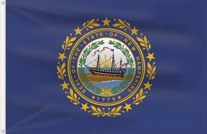 Flagge, mit zwei Metallösen und verstärktem Besatzband: New Hampshire	 New Hampshire	Nuevo Hampshire	ᎠᏤ ᎭᎻᏒ ᎦᏓᏘ	Ka hae Nū Hamekia	Novae Hantoniae	Niihémpshoo Hahoodzo bidah naatʼaʼí	Флаг Нью-Гэмпшира	Američke savezne države New Hampshire