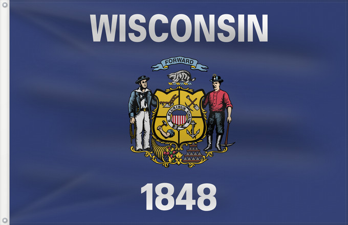 Bandiera, con due occhielli metallici e lato dell'asta rinforzato: Wisconsin