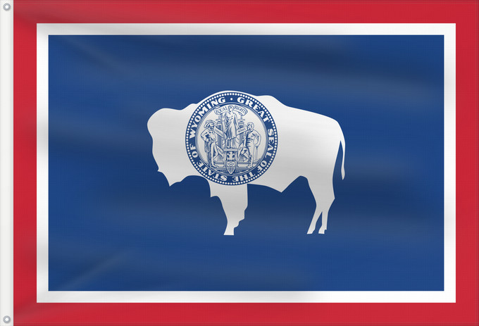 Flagge, mit zwei Metallösen und verstärktem Besatzband: Wyoming Ka hae Waiomina Vyominae Wááʼóómii Hahoodzo bidah naatʼaʼí Флаг Вайоминга Američke savezne države Vajoming