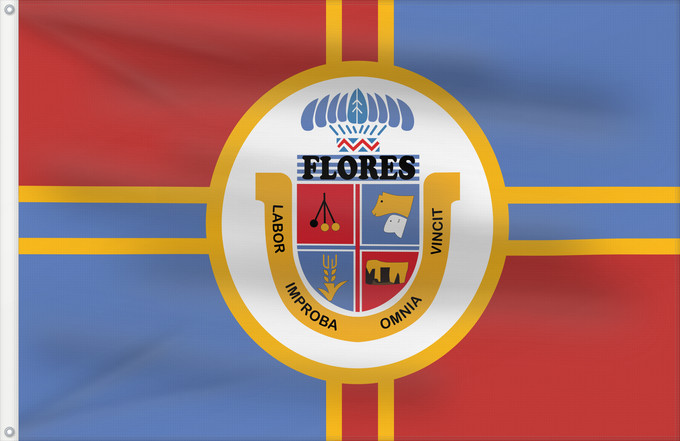 Drapeau, avec deux œillets métalliques et guindant renforcé : Flores Department	Flores