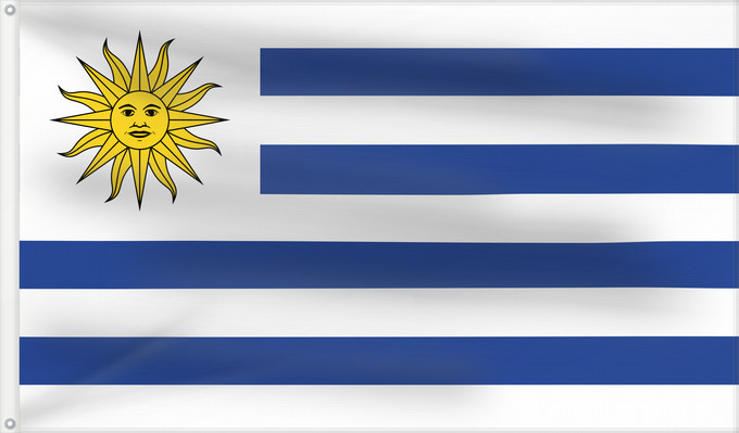 Drapeau, avec deux œillets métalliques et guindant renforcé : Uruguay	L Uruguay	Dell Uruguay	Uruguai	Urugwaju	D Uruguai	علم أوروغواي	D Uruguay	Uruwayi wiphala	L Uruguai	Urugvajo	Uruguaiko bandera	E Uruguai	Poyvi Uruguái	Irigwe	ウルグアイの国旗	Pāmitl Uruguay	Uruwayi unanchan	Флаг Уругвая	Urugvaja	Uruguays