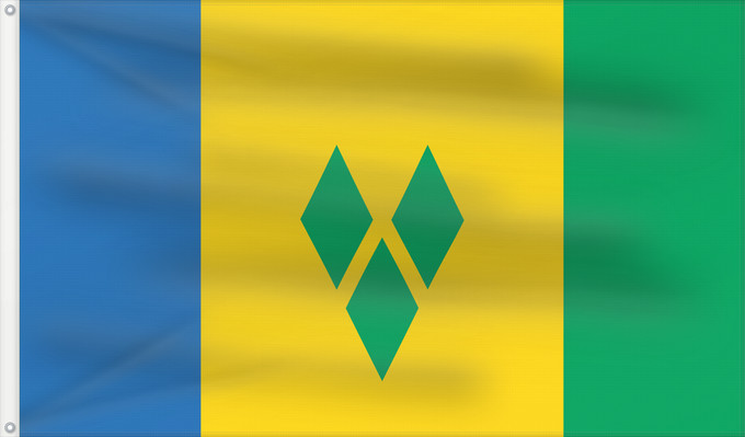 Drapeau, avec deux œillets métalliques et guindant renforcé : Saint Vincent and the Grenadines	Saint-Vincent-et-les Grenadines	San Vicente y las Granadinas	St. Vincent und die Grenadinen	Saint Vincent e Grenadine	Флаг Сент-Винсента и Гренадин	Saint Vincenta in Grenadin