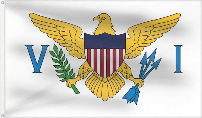 Bandera, con dos ojales metálicos y lado del asta reforzado: United States Virgin Islands Virgin Islands, U.S. îles Vierges américaines Islas Vírgenes de los Estados Unidos Amerikanischen Jungferninseln Isole Vergini statunitensi Amerikaanse Maagdeneilanden Wysp Dziewiczych Stanów Zjednoczonych Amerikanske Jomfruøe
