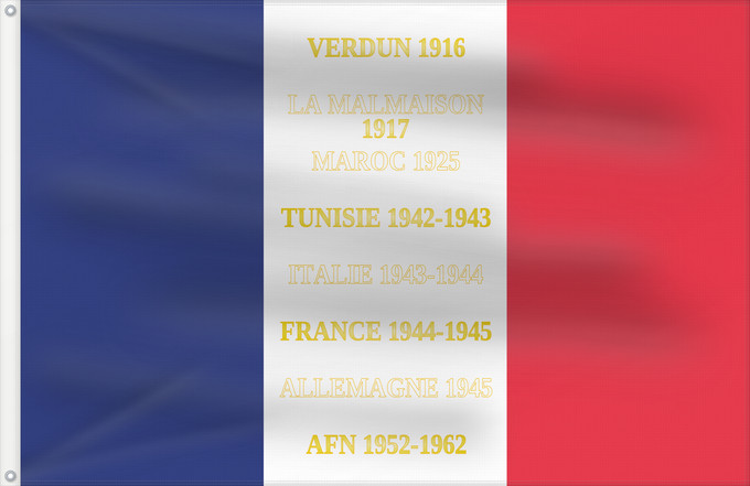 Drapeau, avec deux œillets métalliques et guindant renforcé : 19e régiment du génie-drapeau	19e régiment du génie de l armée française