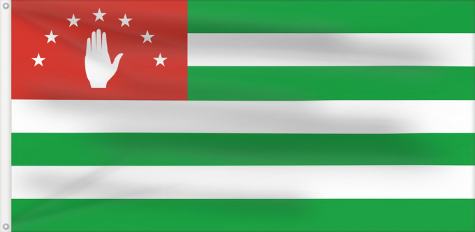Drapeau, avec deux œillets métalliques et guindant renforcé : Republic of Abkhazia	Abkhazia	Abkhazie	Abjasia	Abchasien	Abcasia	Аҧсны абыраҟ	Сцяг Рэспублікі Абхазія	Abhazije	რუსეთის მიერ ოკუპირებულ	Abchāzijas karengus / Abchazijas karjangus	Флаг Абхазии	Прапор Абхазії