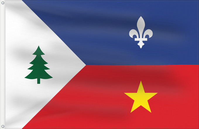 Drapeau, avec deux œillets métalliques et guindant renforcé : L Acadie occidentale	Western Acadia	L Acadie du Haut-Saint-Jean	Acadia Occidental	West-Akadien	Acadia Occidentale
