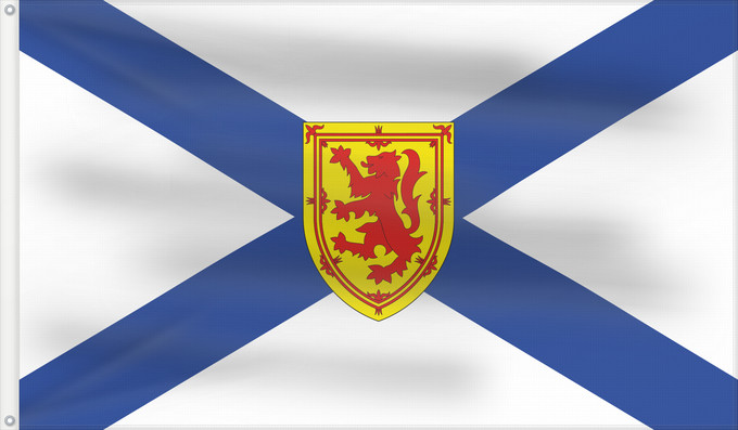 Drapeau, avec deux œillets métalliques et guindant renforcé : Alba Nuaidh Nova Scotia 5 3 ratio Nouvelle-Ecosse proportions 5 3 Nueva Escocia (proporción 5:3) Neuschottland (5:3 Verhältnis) Nuova Scozia (rapporto 5:3)