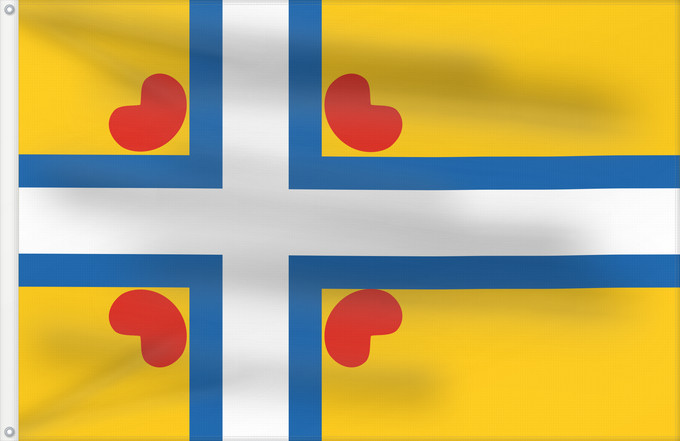 Drapeau, avec deux œillets métalliques et guindant renforcé : All Frisian flag Scandinavial model	All Frisian flag  based on Scandinavian cross model	Yn Ynterfryske	Ju Interfräiske Flaage