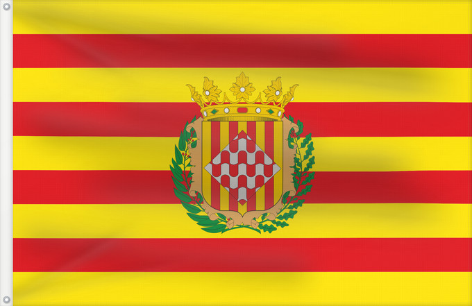 Drapeau, avec deux œillets métalliques et guindant renforcé : Antiga de la provincia de Girona	Girona Province (until 2001)	Province de Gérone (jusqu'en 2001)	Provincia de Gerona  Cataluña	Provinz Girona (bis 2001)	Provincia di Girona (fino al 2001)
