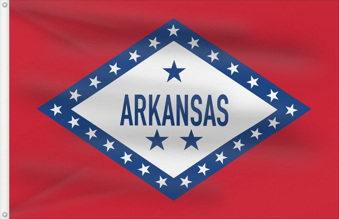 Drapeau, avec deux œillets métalliques et guindant renforcé : Arkansas  1913–1923	First official flag of the State of Arkansas	Arkansas (1913–1923)