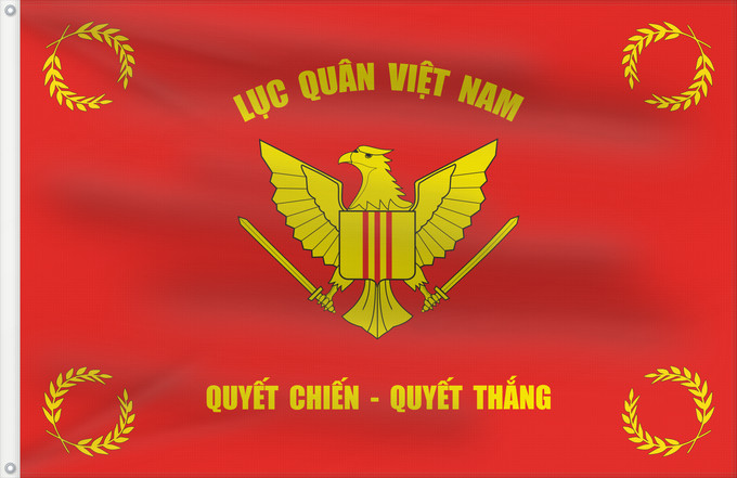 Flag, with two metal eyelets and reinforced hoist: Army of the Republic of Vietnam Armée de la République du Viêt Nam Ejército de la República de Vietnam Armee der Republik Vietnam Esercito della Repubblica del Vietnam