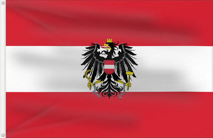 Drapeau, avec deux œillets métalliques et guindant renforcé : Austria  state	State flag of Austria in the Version of Dr	Drapeau d'État de l'Autriche	Bandera estatal de Austria	Bundesdienstflagge der Republik Österreich nach Dr	Bandiera di stato dell'Austria	I ratna zastava Austrije	Ausztria állami zászló	Государстве