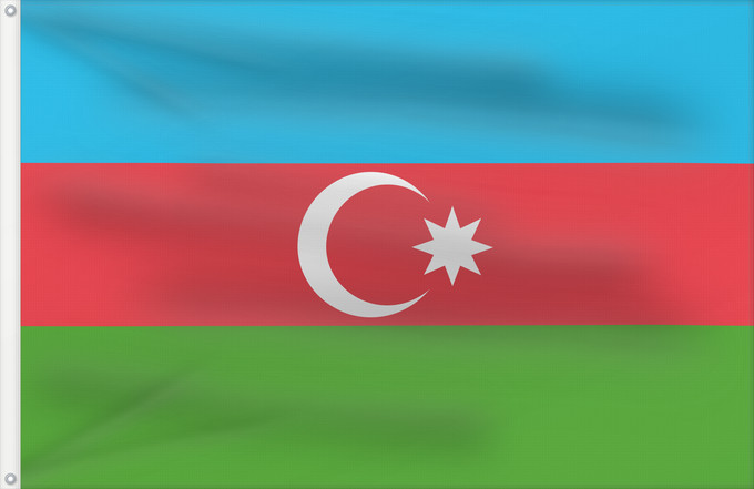 Drapeau, avec deux œillets métalliques et guindant renforcé : Azerbaijan  3-2	Azerbaijan	Azerbaïdjan (3:2)	Azerbaiyán (3:2)	Aserbaidschan (3:2)	Azerbaigian (3:2)