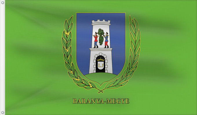 Drapeau, avec deux œillets métalliques et guindant renforcé : Baranya County	Baranya megye	Comitat de Baranya	Condado de Baranya	Drau-Drau-Komitat	Contea di Baranya