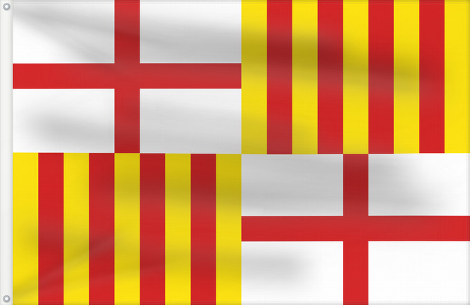 Drapeau, avec deux œillets métalliques et guindant renforcé : Barcelona City of Barcelona Barcelone Die Fahne von Barcelona Città di Barcellona Stad Barcelona Senyera de Barcelona Barsilona wiphala