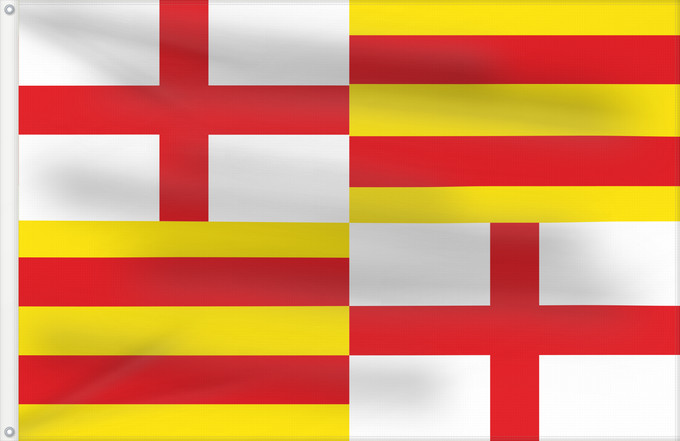 Flag, with two metal eyelets and reinforced hoist: Barcelona de 2 barres Old flag of Barcelona city Barcelone (ancienne) Antigua bandera de Barcelona de dos barras Barcelona (alt) Barcellona (vecchia) Antiga bandera de Barcelona de dos barres