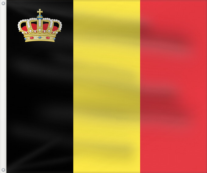 Drapeau, avec deux œillets métalliques et guindant renforcé : Belgium with crown Belgium charged with a royal crown Belgique (avec couronne) Bélgica (con corona) Belgien (mit Krone) Belgio (con corona)