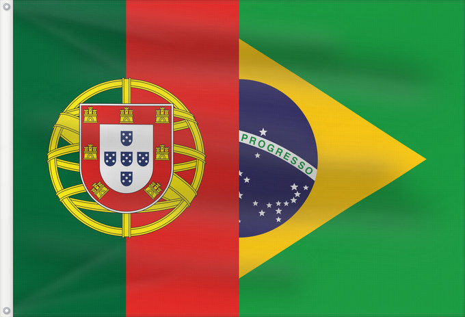 Drapeau, avec deux œillets métalliques et guindant renforcé : Brazil and Portugal Overlapped flags of Portugal and Brazil Drapeaux du Brésil et du Portugal Banderas de Brasil y Portugal Flaggen von Brasilien und Portugal Bandiere di Brasile e Portogallo Bandeiras de Portugal e do Brasil sobrepostas