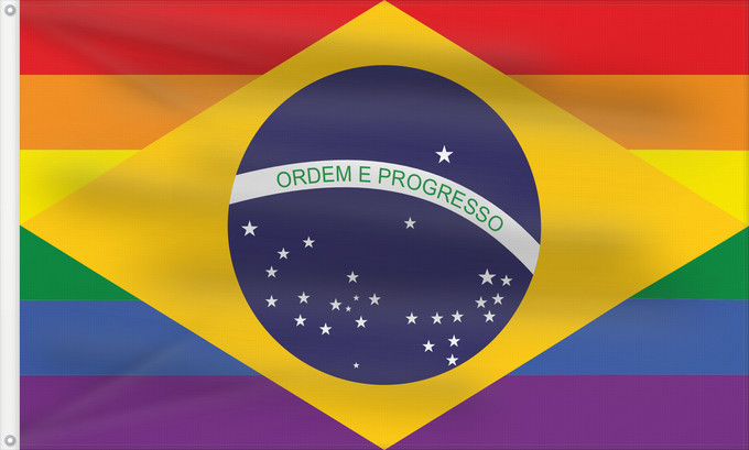 Drapeau, avec deux œillets métalliques et guindant renforcé : Brazil Gay	Remake of Brazil flag according to the National Gay Flags of the World	Brésil (Gay)	Brasil (Gay)	Brasilien (Schwulenflagge)	Brasile (Gay)