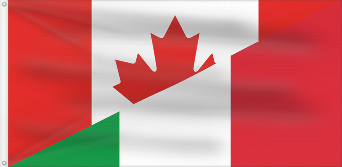 Drapeau, avec deux œillets métalliques et guindant renforcé : Canada and Italy	Canada et Italie	Canadá e Italia	Kanada und Italien	Canada e Italia	Hybrid of File Flag of Canada
