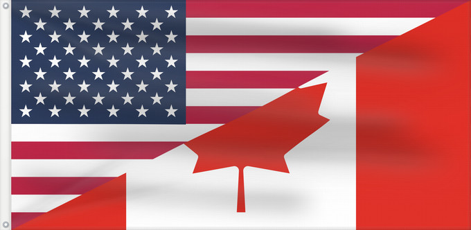 Drapeau, avec deux œillets métalliques et guindant renforcé : Canada and the United States	Combination of Flag of Canada and Flag of the United States	Combinaison des drapeaux du Canada et des États-Unis	Combinación de las banderas de Canadá y Estados Unidos	Kombination der Flaggen von Kanada und den Vereinigten Sta