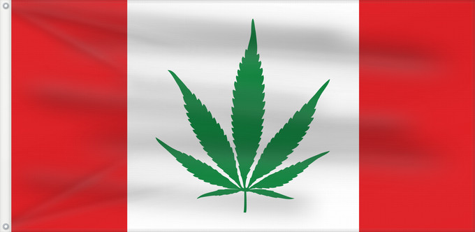 Drapeau, avec deux œillets métalliques et guindant renforcé : Canada Weed Flag  green leaf	The Canadian Weed flag based on FOTW site and made with elements from Flag of Soviet Canuckistan