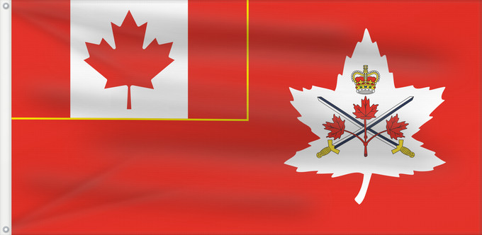Flag, with two metal eyelets and reinforced hoist: Canadian Army Canadian Army, adopted in 14 July 2016 Armée canadienne (adoptée le 14 juillet 2016) Ejército Canadiense (adoptado 14 de julio de 2016) Kanadische Armee (angenommen 14. Juli 2016) Esercito Canadese (adottato il 14 luglio 2016)