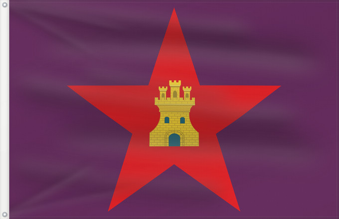 Drapeau, avec deux œillets métalliques et guindant renforcé : Castile  with star	Variation on flag of Castile	Castille (avec étoile)	Castilla utilizada por movimientos de izquierdas	Kastilien (mit Stern)	Castiglia (con stella)