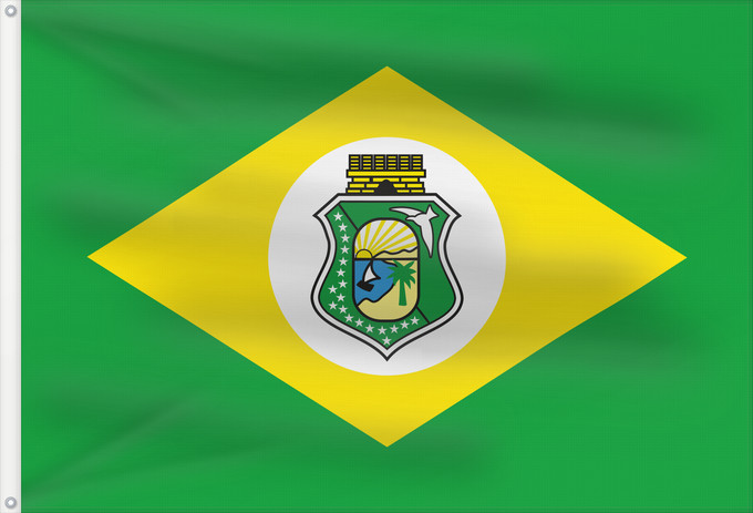 Drapeau, avec deux œillets métalliques et guindant renforcé : Ceará  até 2007	Ceará (until 2007)	Ceará (jusqu'en 2007)	Ceará (hasta 2007)	Ceará (bis 2007)	Ceará (fino al 2007)	Ceará de 1967 até 2007, com o antigo brasão que após 1967 passou-se a usar a bandeira com o brasão sem os ramos