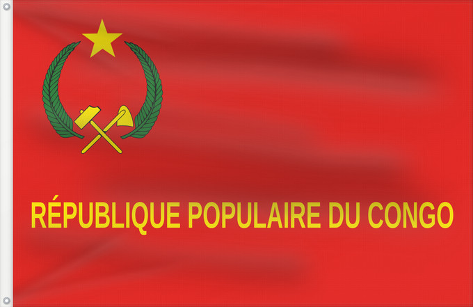 Drapeau, avec deux œillets métalliques et guindant renforcé : Congo Army  1970-1992	Congo Army between 1970 - 1992	L Armée de la République populaire du Congo  1970-1992	Ejército de la República del Congo (1970-1992)	Armee der Republik Kongo (1970-1992)	Esercito della Repubblica del Congo (1970-1992)