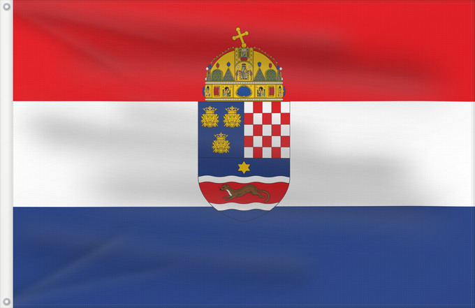 Drapeau, avec deux œillets métalliques et guindant renforcé : Croatia-Slavonia with CoA	Kingdom of Croatia-Slavonia	Royaume de Croatie-Slavonie (1868-1918) avec CoA	Reino de Croacia-Eslavonia (1868-1918) con CoA	Königreich Kroatien-Slawonien (1868-1918) mit Wappen	Regno di Croazia-Slavonia (1868-1918) con CoA	Kralje