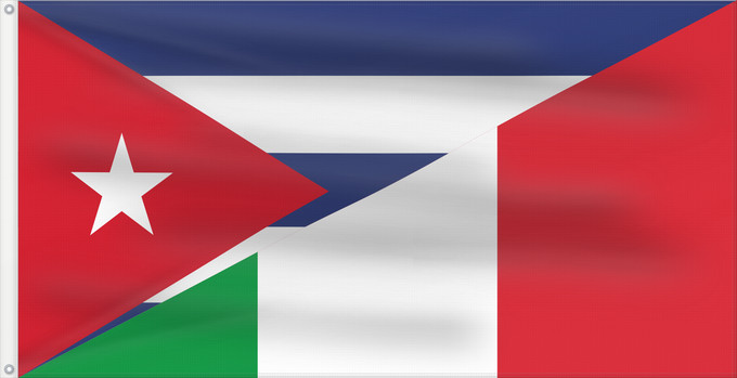 Drapeau, avec deux œillets métalliques et guindant renforcé : Cuba and Italy	Cuba et Italie	Cuba e Italia	Kuba und Italien	Hybrid of File Flag of Cuba